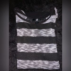 Black And White Striped Crochet Long Sleeve